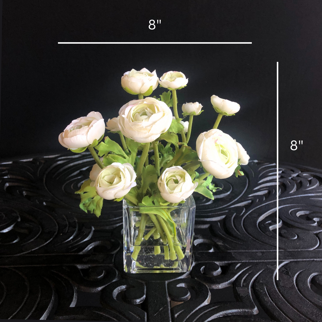 Silk Ranunculus Flowers in Glass Vase - 8"