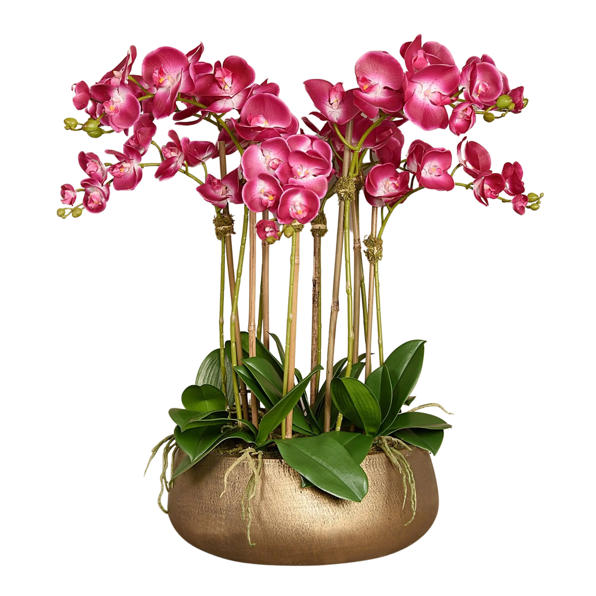 Faux floral arrangement - pink orchid centerpiece in gold pot - 28"