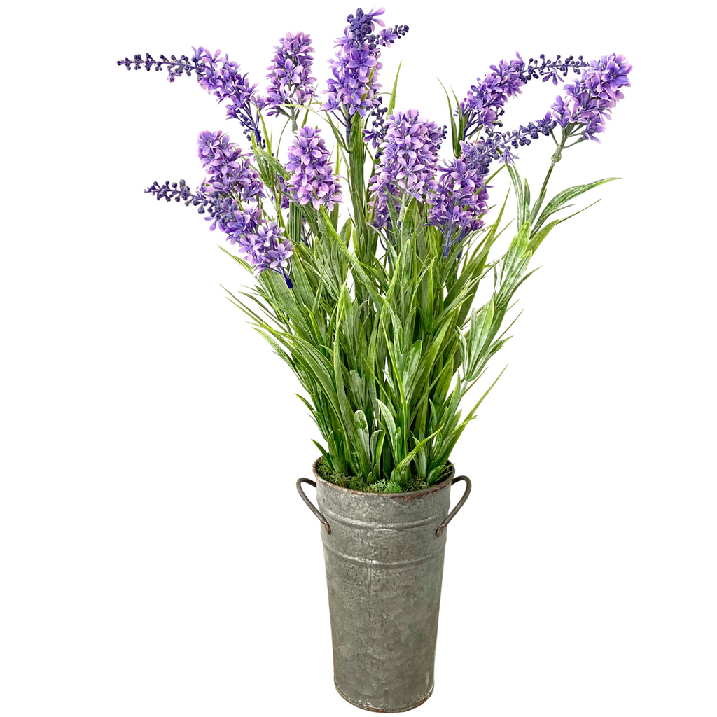 Silk lilac flower arrangement in french pail - 20"