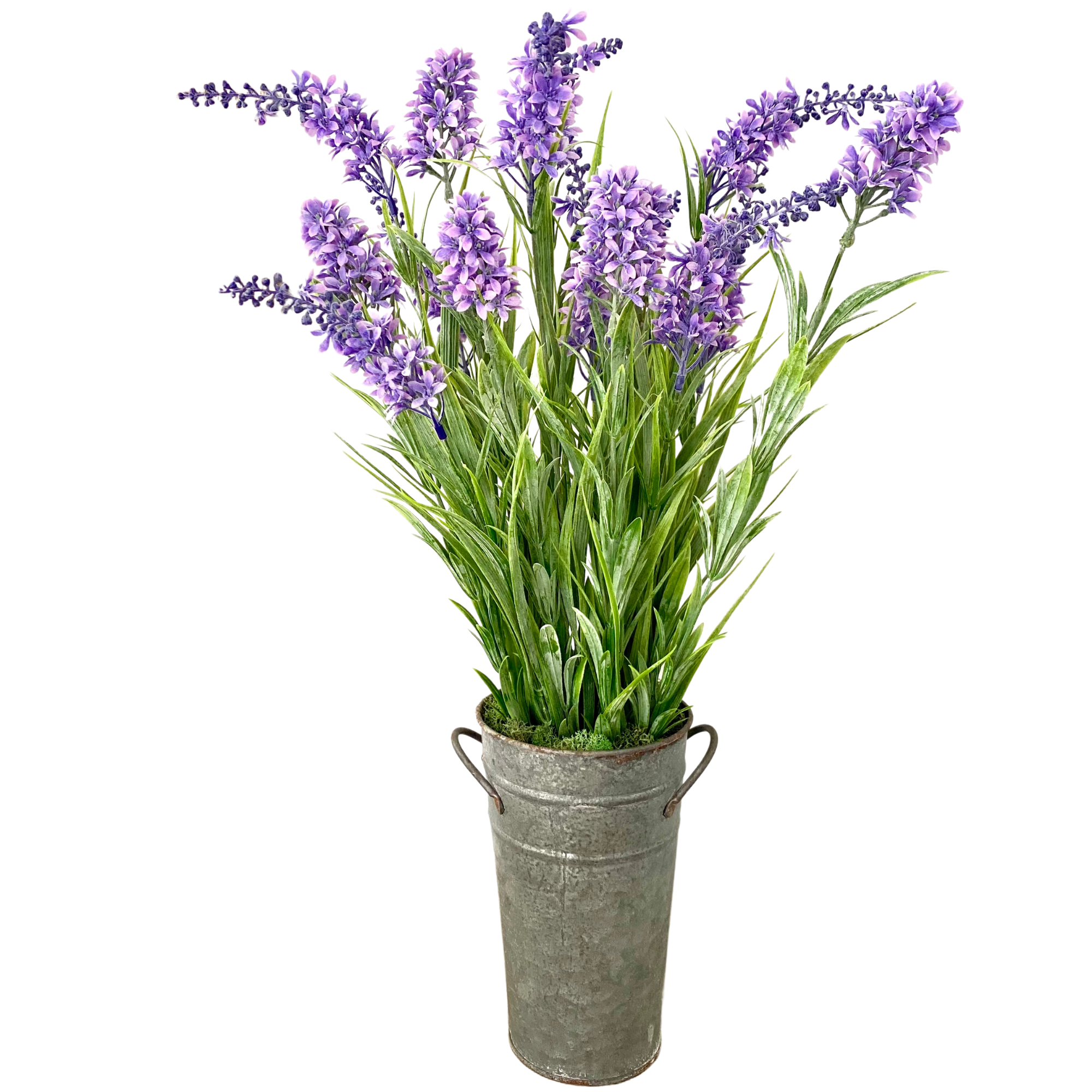 Silk lilac flower arrangement in french pail - 20"