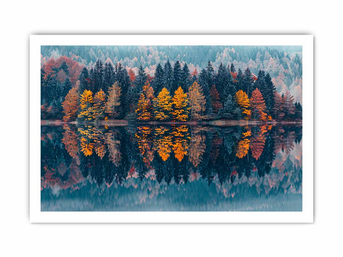 Autum  Forest Lake Canvas Painitng Print