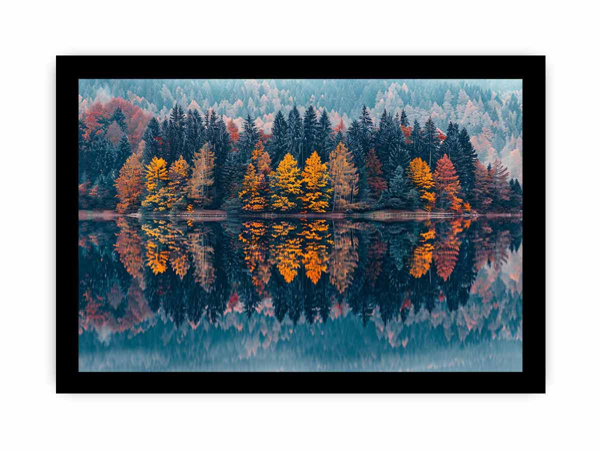 Autum  Forest Lake Canvas Painitng Print