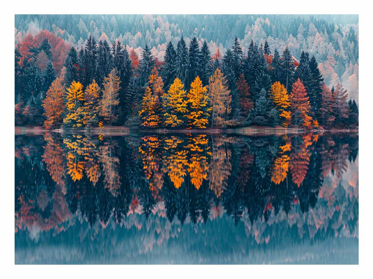 Autum  Forest Lake Canvas Painitng Print