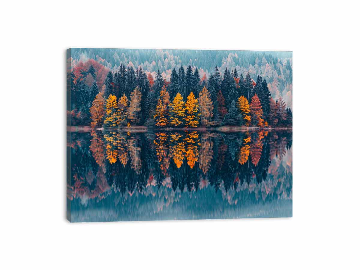 Autum  Forest Lake Canvas Painitng Print