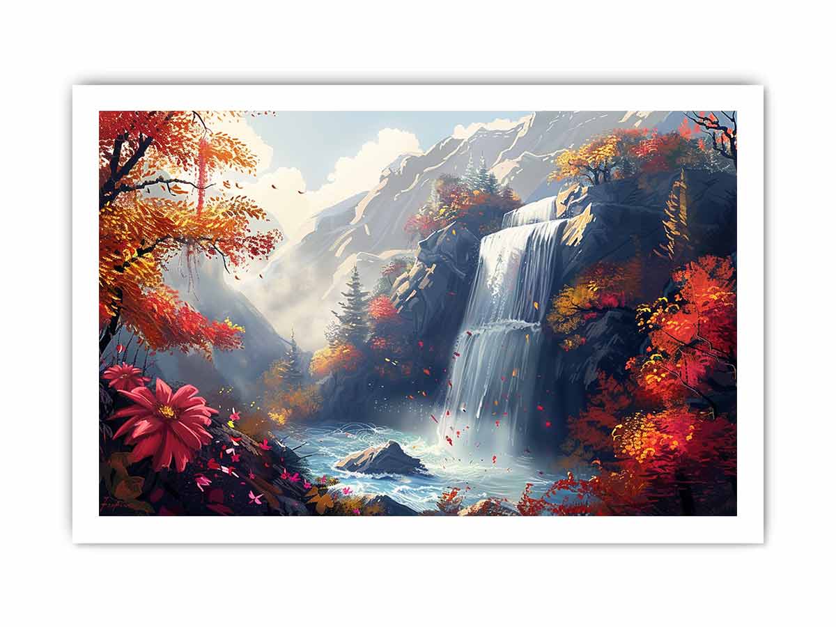 Autumn Waterfall Canvas Painting