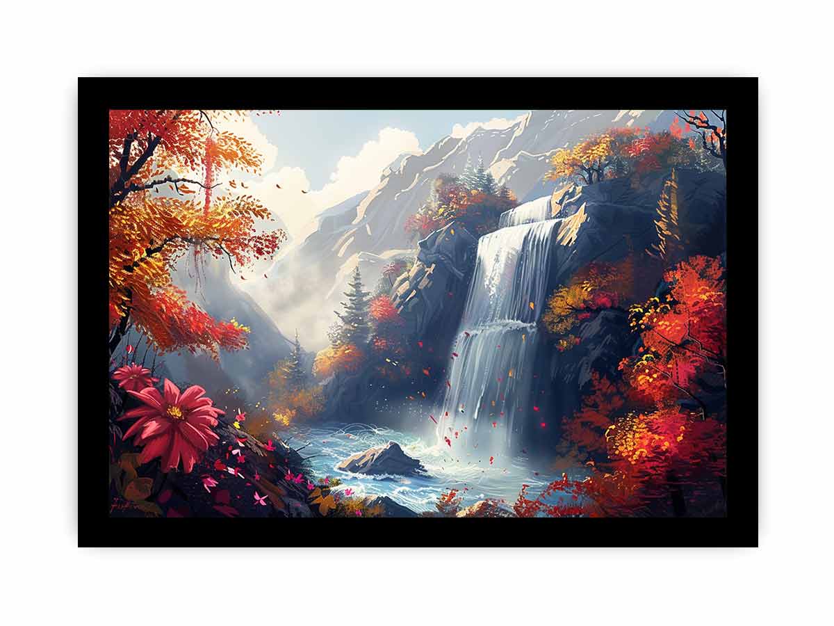Autumn Waterfall Canvas Painting
