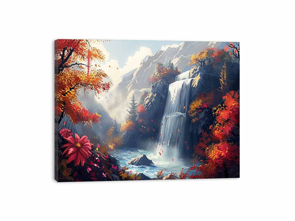 Autumn Waterfall Canvas Painting