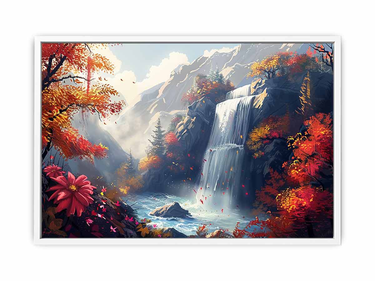 Autumn Waterfall Canvas Painting